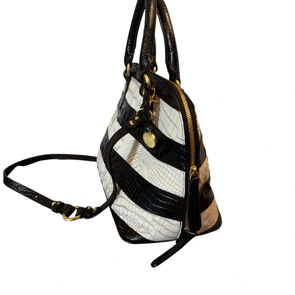 BRAHMIN VIVIAN PURSE Black and White Croc-Embossed Women's Bag